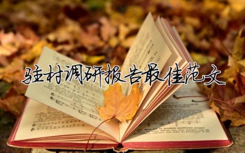 駐村調研報告最佳范文 駐村調研報告最佳范文（精選合集8篇）